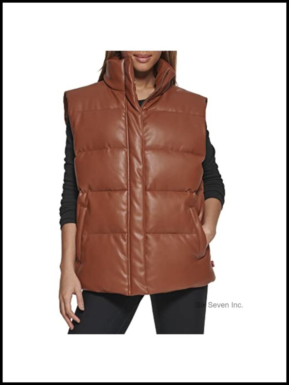 Vegan Leather Puffer Vest Oversized Quilted Sleeveless Zip Snap
